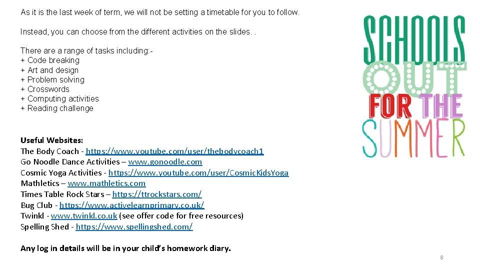 As it is the last week of term, we will not be setting a