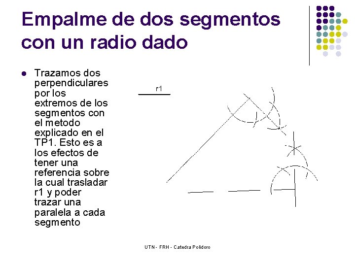 Empalme de dos segmentos con un radio dado l Trazamos dos perpendiculares por los