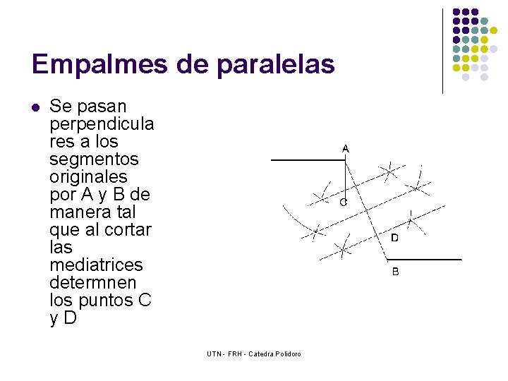 Empalmes de paralelas l Se pasan perpendicula res a los segmentos originales por A