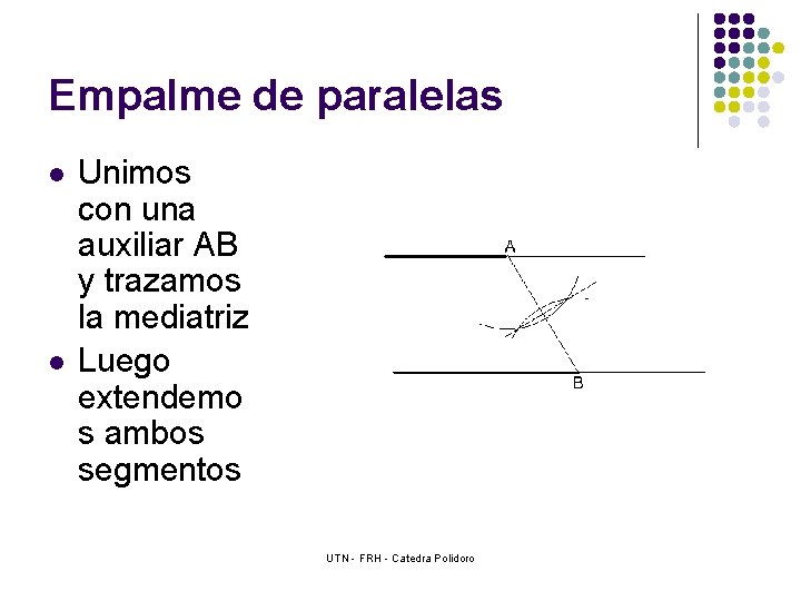 Empalme de paralelas l l Unimos con una auxiliar AB y trazamos la mediatriz