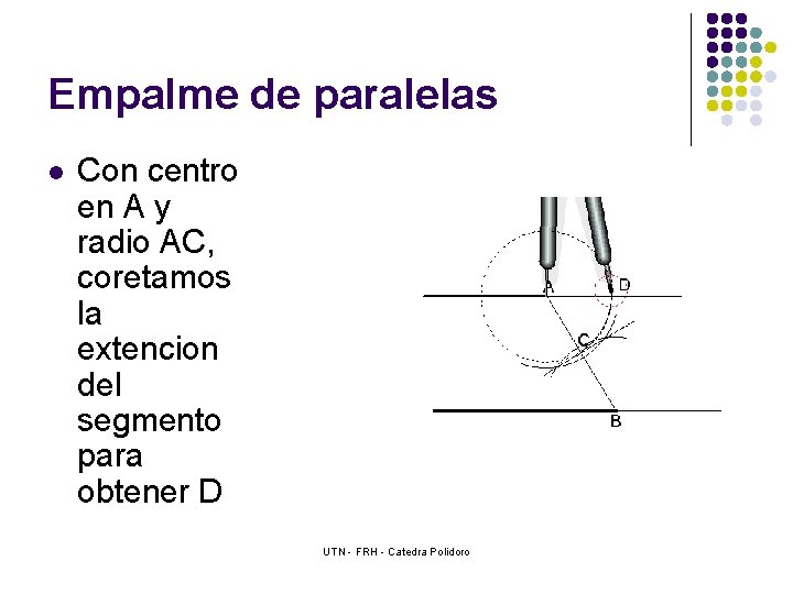 Empalme de paralelas l Con centro en A y radio AC, coretamos la extencion