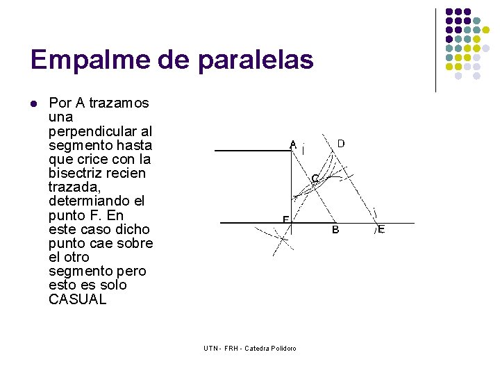 Empalme de paralelas l Por A trazamos una perpendicular al segmento hasta que crice