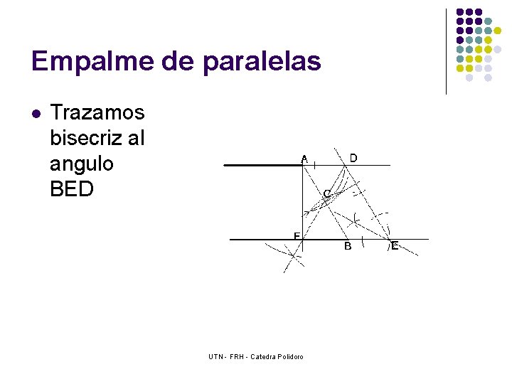 Empalme de paralelas l Trazamos bisecriz al angulo BED UTN - FRH - Catedra