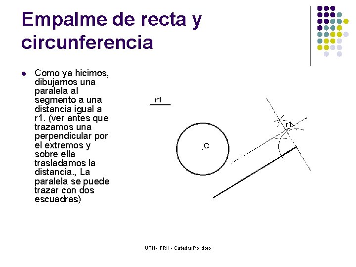 Empalme de recta y circunferencia l Como ya hicimos, dibujamos una paralela al segmento