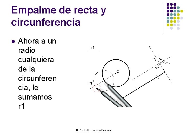 Empalme de recta y circunferencia l Ahora a un radio cualquiera de la circunferen