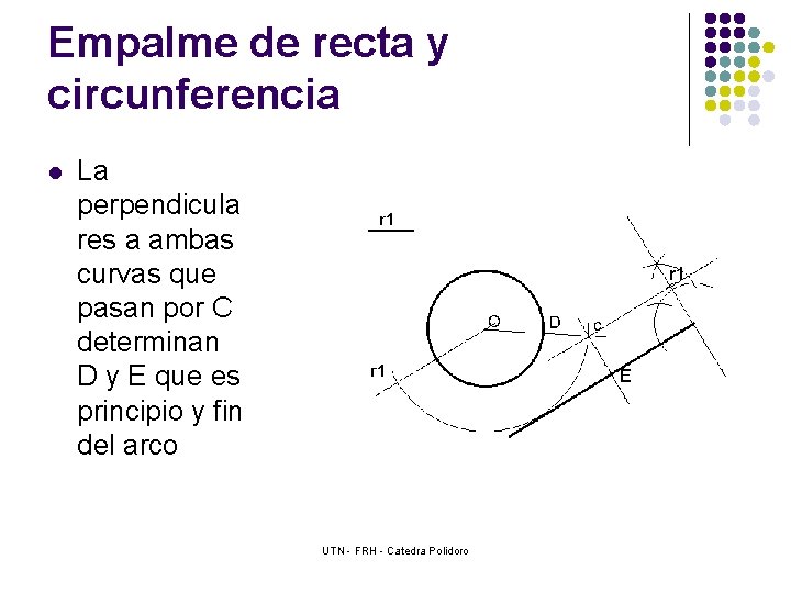 Empalme de recta y circunferencia l La perpendicula res a ambas curvas que pasan