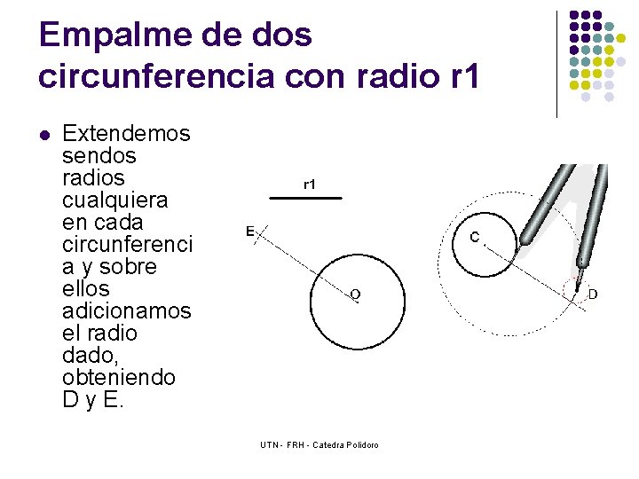 Empalme de dos circunferencia con radio r 1 l Extendemos sendos radios cualquiera en