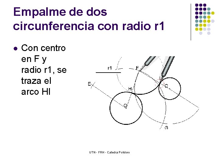 Empalme de dos circunferencia con radio r 1 l Con centro en F y