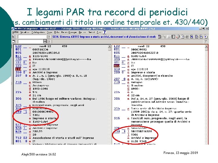 I legami PAR tra record di periodici (es. cambiamenti di titolo in ordine temporale