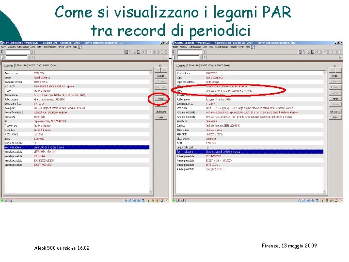 Come si visualizzano i legami PAR tra record di periodici Aleph 500 versione 16.