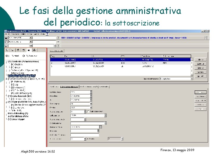 Le fasi della gestione amministrativa del periodico: la sottoscrizione Aleph 500 versione 16. 02