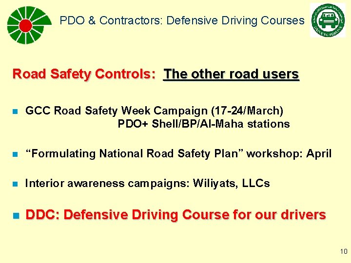 PDO & Contractors: Defensive Driving Courses Road Safety Controls: The other road users n