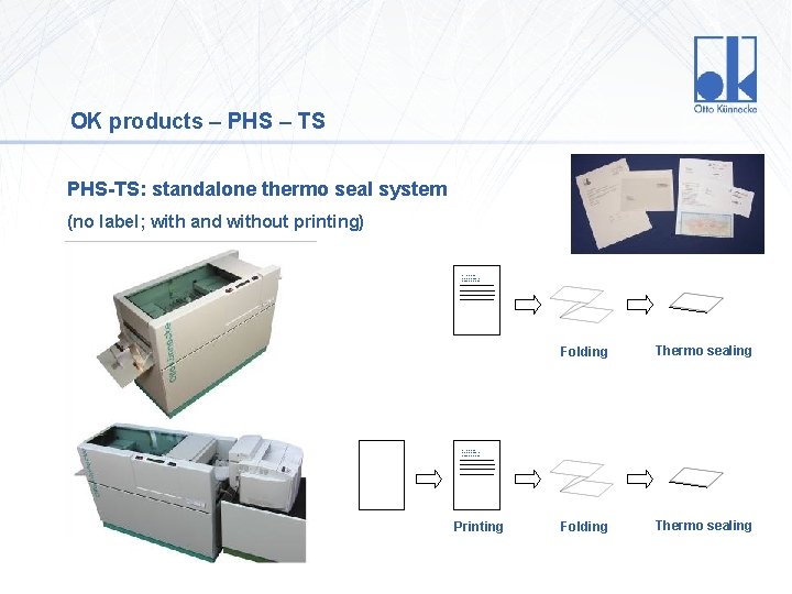 OK products – PHS – TS PHS-TS: standalone thermo seal system (no label; with