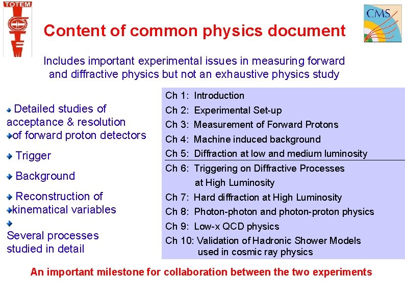 Content of common physics document Includes important experimental issues in measuring forward and diffractive