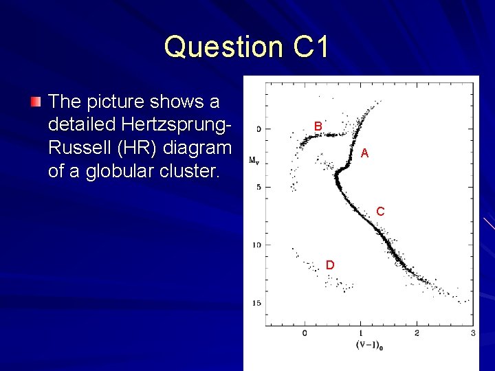 Question C 1 The picture shows a detailed Hertzsprung. Russell (HR) diagram of a