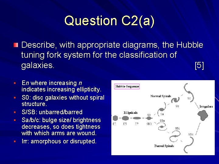 Question C 2(a) Describe, with appropriate diagrams, the Hubble tuning fork system for the