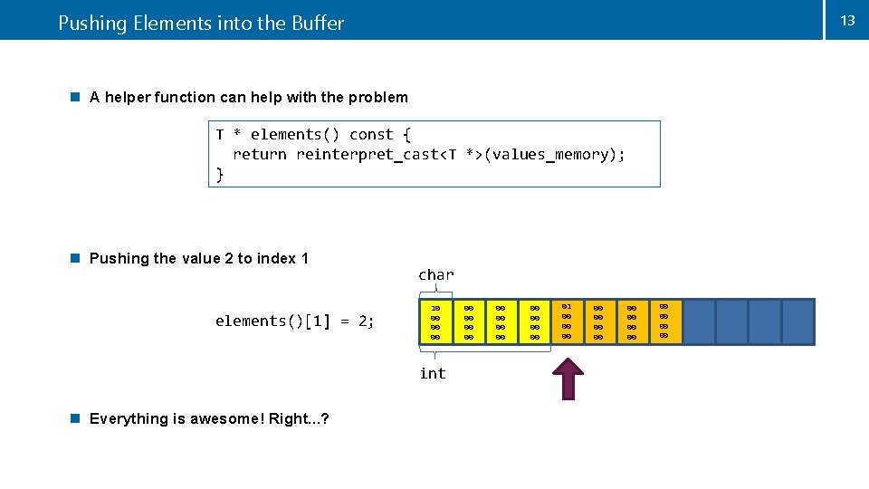 Pushing Elements into the Buffer 13 n A helper function can help with the