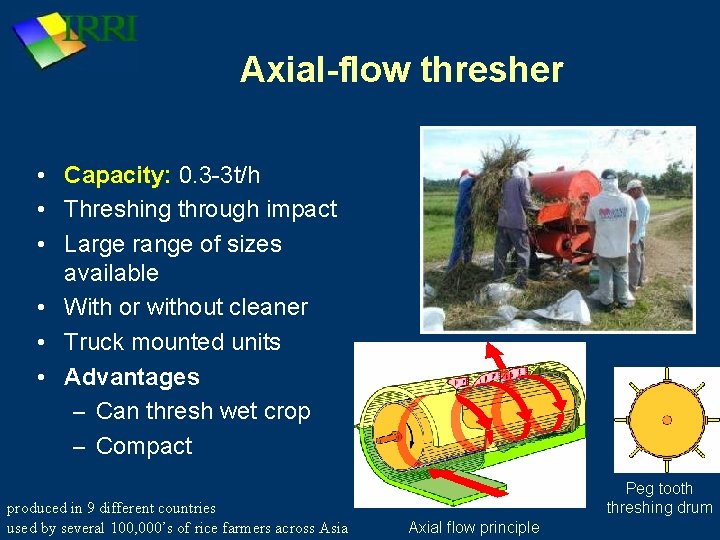 Axial-flow thresher • Capacity: 0. 3 -3 t/h • Threshing through impact • Large