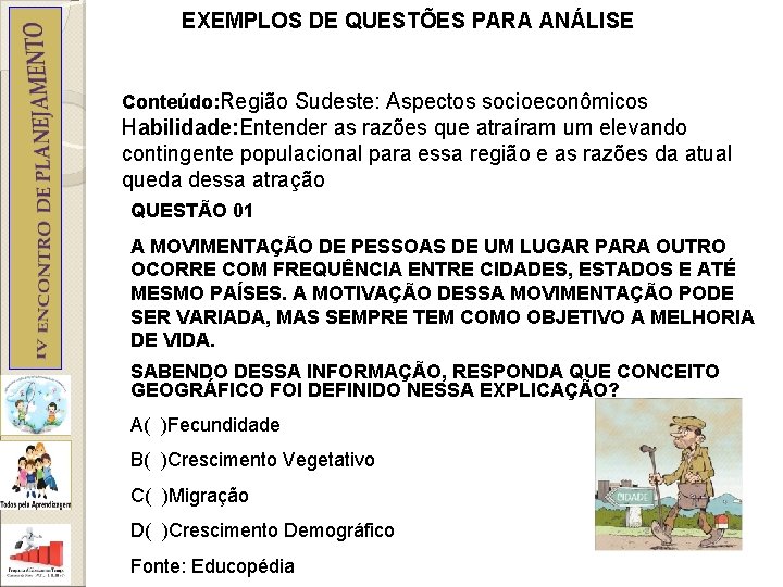 EXEMPLOS DE QUESTÕES PARA ANÁLISE Conteúdo: Região Sudeste: Aspectos socioeconômicos Habilidade: Entender as razões