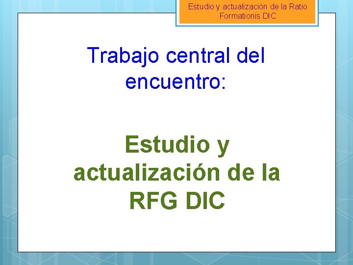 Estudio y actualización de la Ratio Formationis DIC Trabajo central del encuentro: Estudio y