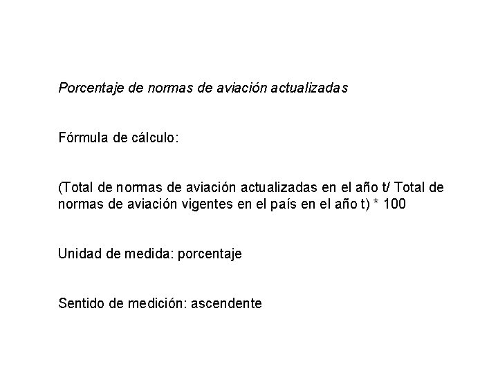 Porcentaje de normas de aviación actualizadas Fórmula de cálculo: (Total de normas de aviación Porcentaje de normas de aviación actualizadas Fórmula de cálculo: (Total de normas de aviación