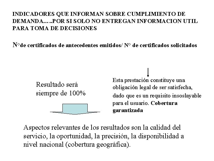 INDICADORES QUE INFORMAN SOBRE CUMPLIMIENTO DE DEMANDA…. . POR SI SOLO NO ENTREGAN INFORMACION INDICADORES QUE INFORMAN SOBRE CUMPLIMIENTO DE DEMANDA…. . POR SI SOLO NO ENTREGAN INFORMACION