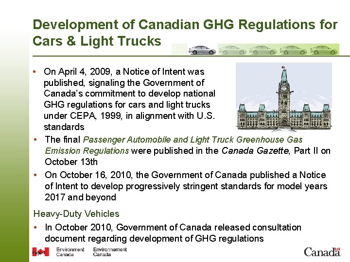 Development of Canadian GHG Regulations for Cars & Light Trucks • On April 4,