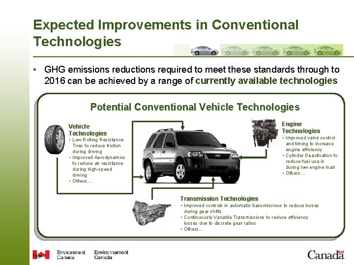 Expected Improvements in Conventional Technologies • GHG emissions reductions required to meet these standards