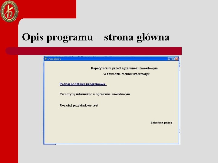 Opis programu – strona główna 