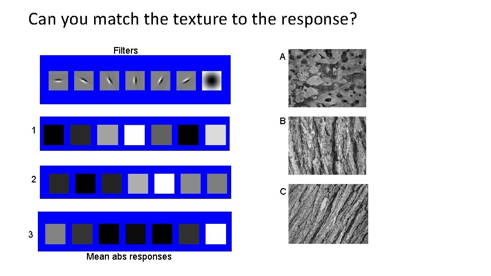 Can you match the texture to the response? Filters A B 1 2 C