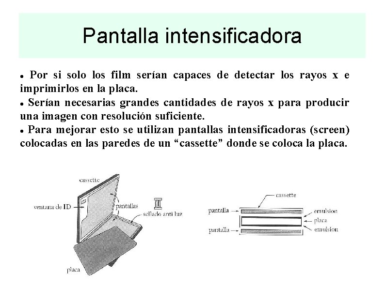 Pantalla intensificadora Por si solo los film serían capaces de detectar los rayos x