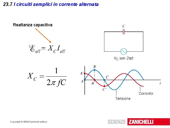 23. 7 I circuiti semplici in corrente alternata Reattanza capacitiva Copyright © 2009 Zanichelli