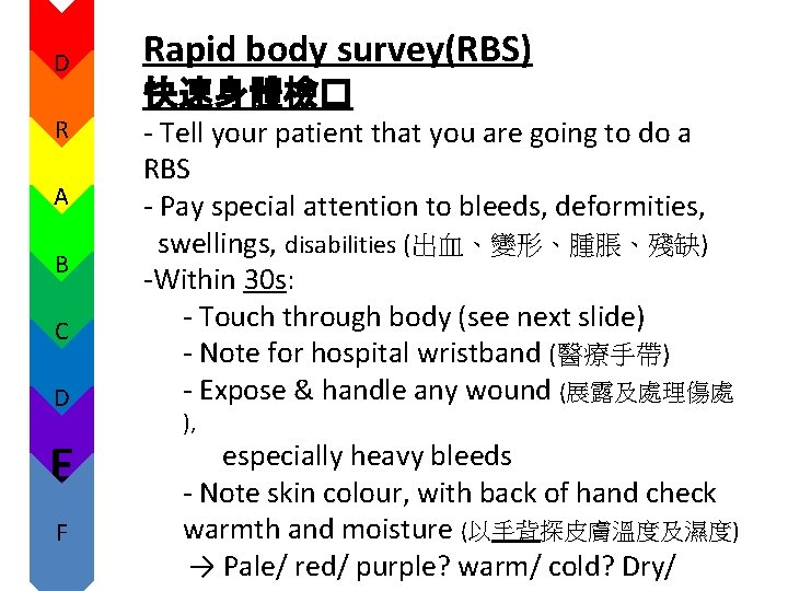 D R A B C D E F Rapid body survey(RBS) 快速身體檢� - Tell D R A B C D E F Rapid body survey(RBS) 快速身體檢� - Tell