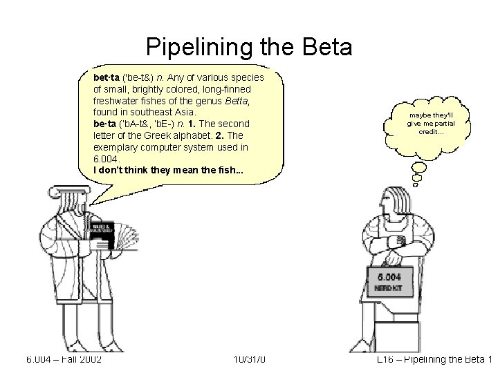 Pipelining the Beta bet·ta ('be-t&) n. Any of various species of small, brightly colored,