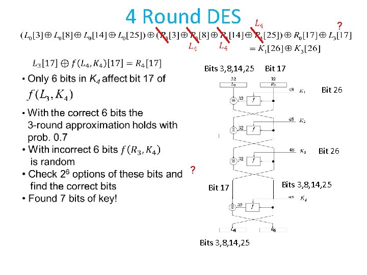 4 Round DES ? Bits 3, 8, 14, 25 Bit 17 Bit 26 K