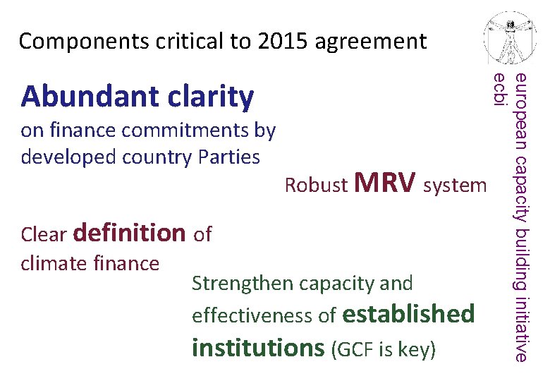 Components critical to 2015 agreement on finance commitments by developed country Parties Robust MRV