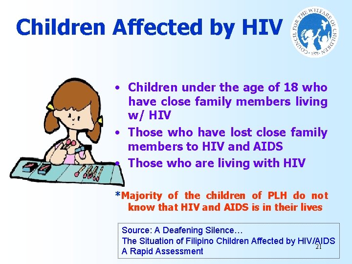 Children Affected by HIV • Children under the age of 18 who have close