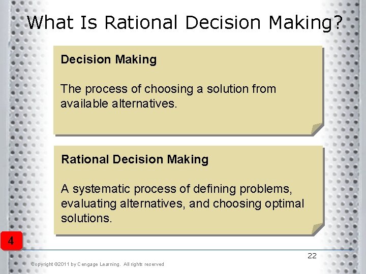 What Is Rational Decision Making? Decision Making The process of choosing a solution from