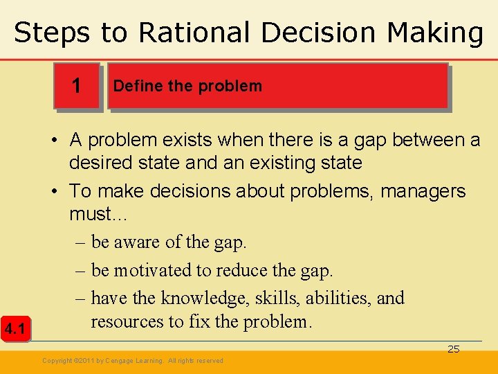 Steps to Rational Decision Making 1 4. 1 Define the problem • A problem