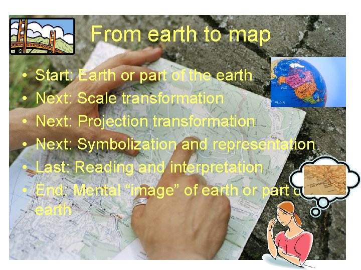 From earth to map • • • Start: Earth or part of the earth