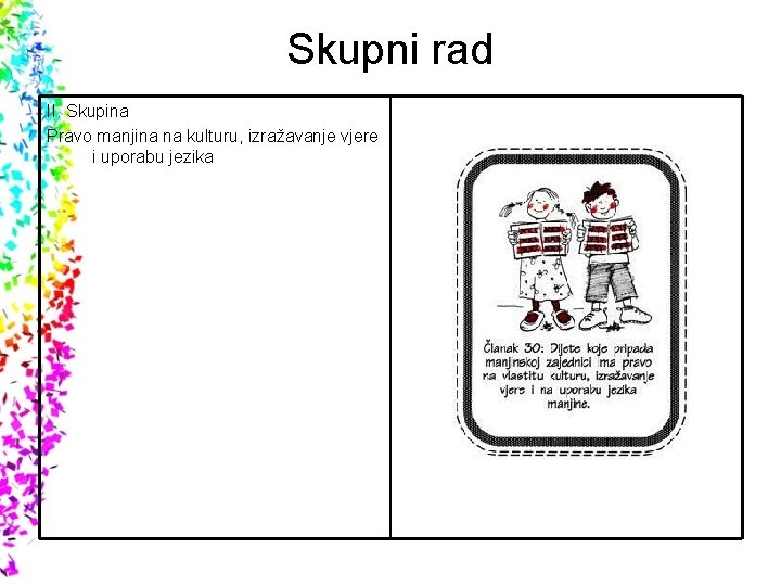 Skupni rad II. Skupina Pravo manjina na kulturu, izražavanje vjere i uporabu jezika 