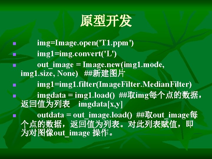 原型开发 n n n img=Image. open('T 1. ppm') img 1=img. convert('L') out_image = Image.