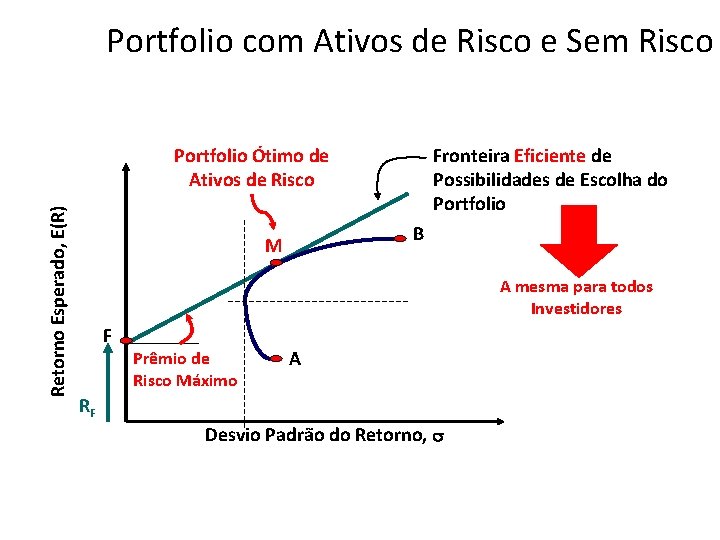 Portfolio com Ativos de Risco e Sem Risco Fronteira Eficiente de Possibilidades de Escolha