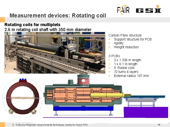 Measurement devices: Rotating coils for multiplets 2. 6 m rotating coil shaft with 350