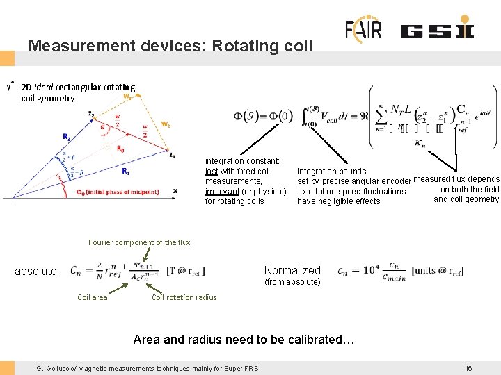 Measurement devices: Rotating coil 2 D ideal rectangular rotating coil geometry integration constant: lost