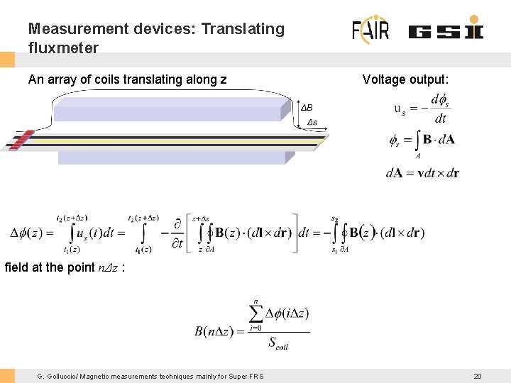 Measurement devices: Translating fluxmeter An array of coils translating along z Voltage output: field