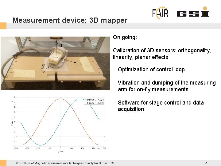 Measurement device: 3 D mapper On going: Calibration of 3 D sensors: orthogonality, linearity,