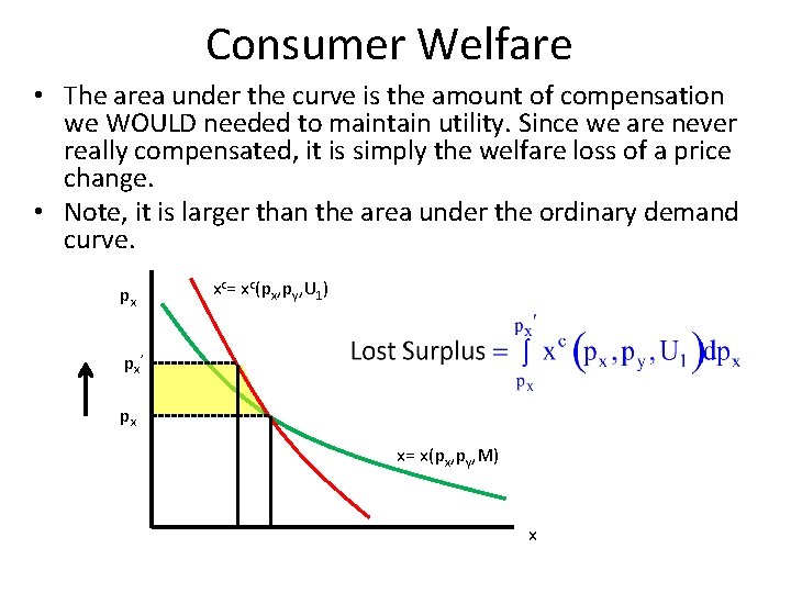 Consumer Welfare • The area under the curve is the amount of compensation we