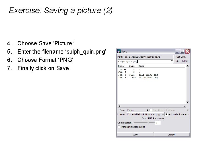 Exercise: Saving a picture (2) 4. 5. 6. 7. Choose Save ‘Picture’ Enter the