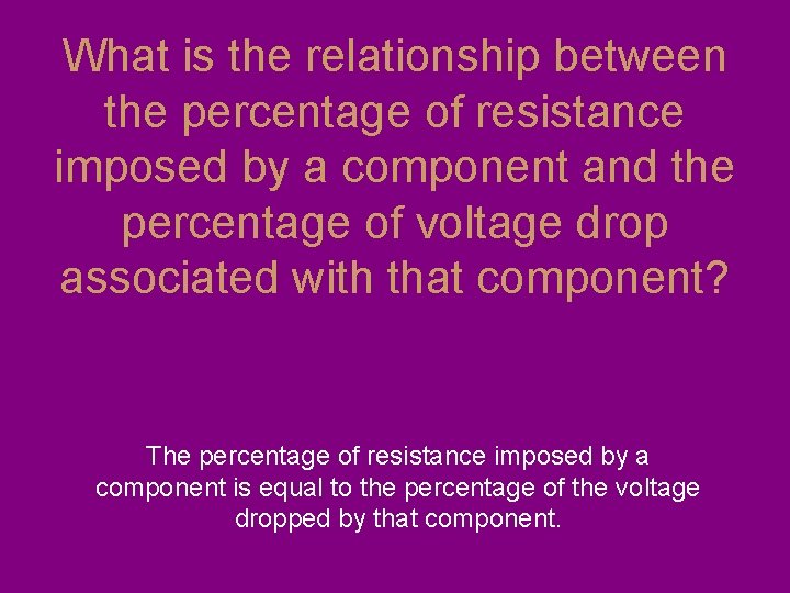 What is the relationship between the percentage of resistance imposed by a component and